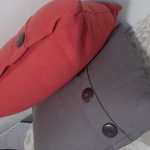 2 World Market Buttoned Throw Pillow Red Grey